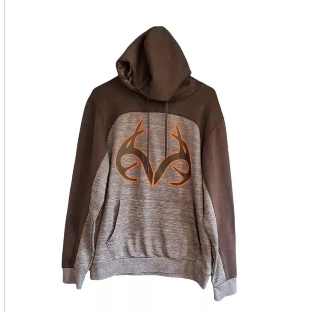Realtree Hoodie Size Medium Brown Orange Logo Pullover Hunting Outdoor Country